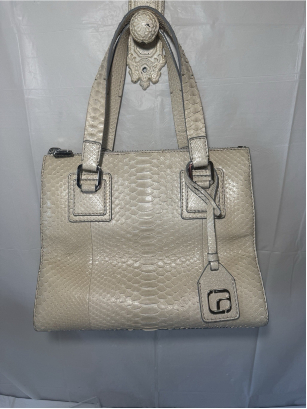 ALEXANDRA CLANCY Oren Python satchel in Ivory/cream LUXURY retails for $3625